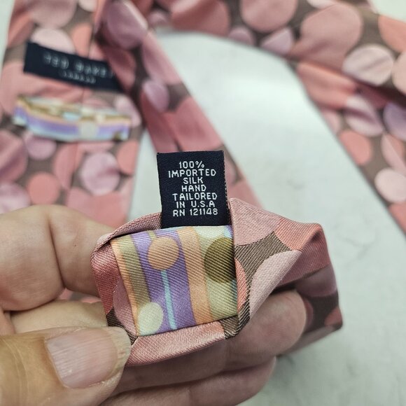 Ted Baker London Men’s Tie Pink Circles 100% Silk Hand Tailored - Picture 5 of 5